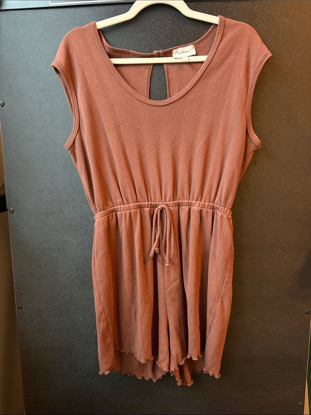 bohme Rust Brown Ribbed Drawstring Romper